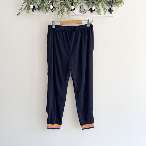 Trina Turk Plateau Jogger Pants Navy Rayon Size Large Elastic Waist 4-0612 - Picture 3 of 5